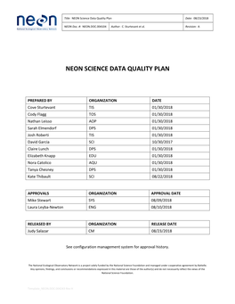 NEON Science Data Quality Plan Date: 08/23/2018