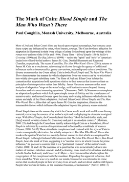 Blood Simple and the Man Who Wasn't There Paul Coughlin, Monash University, Melbourne, Australia