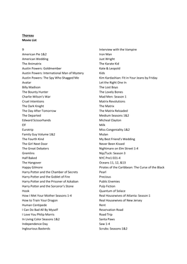 Thoreau Movie List 9 American Pie 1&2 American Wedding the Animatrix Austin Powers: Goldmember Austin Powers: Internationa