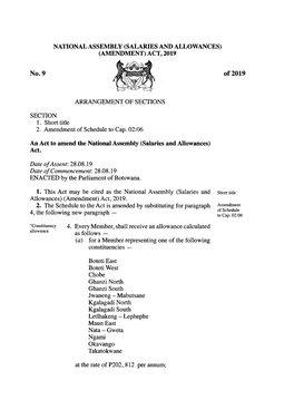 National Assembly (Salaries and Allowances) (Amendment) Act, 2019
