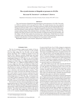 The Crystal Structure of Diopside at Pressure to 10 Gpa