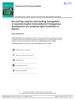 Are Civil-Law Notaries Rent-Seeking Monopolists Or Essential Market Intermediaries? Endogenous Development of a Property Rights Institution in Mexico