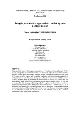 An Agile, User-Centric Approach to Combat System Concept Design