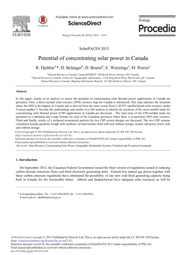 Potential of Concentrating Solar Power in Canada