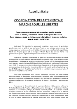 Appel Unitaire COORDINATION DEPARTEMENTALE MARCHE