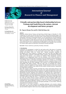 Friendly and Partnership Based Relationship Between Vietnam and South Korea the Nature, Current Development and Future Prospect