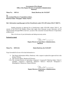 Burdwan Memo No. – 1053 (4) Date