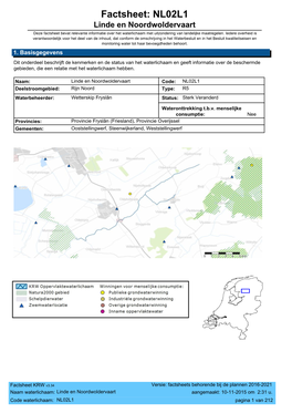 Factsheet: NL02L1 Linde En Noordwoldervaart Deze Factsheet Bevat Relevante Informatie Over Het Waterlichaam Met Uitzondering Van Landelijke Maatregelen