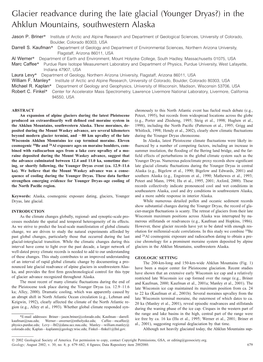 Glacier Readvance During the Late Glacial (Younger Dryas?) in the Ahklun Mountains, Southwestern Alaska