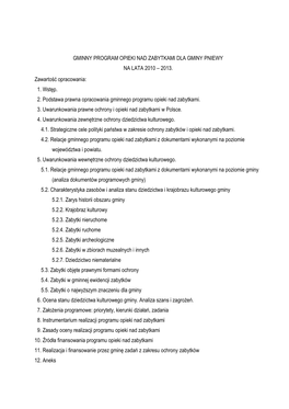 Gminny Program Opieki Nad Zabytkami Dla Gminy Pniewy Na Lata 2010 – 2013