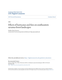 Effects of Hurricanes and Fires on Southeastern Savanna-Forest