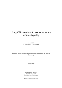 Using Chironomidae to Assess Water and Sediment Quality