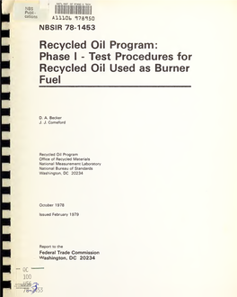 Test Procedures for Recycled Oil Used As Burner Fuel