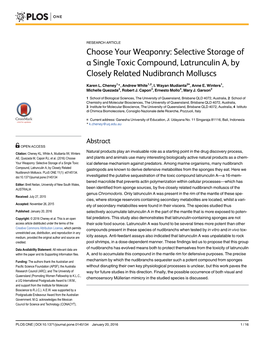 Selective Storage of a Single Toxic Compound, Latrunculin A, by Closely Related Nudibranch Molluscs