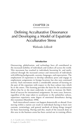 Defining Acculturative Dissonance and Developing a Model of Expatriate Acculturative Stress