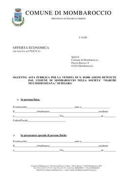 Comune Di Mombaroccio Provincia Di Pesaro E Urbino