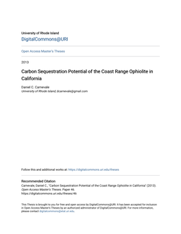 Carbon Sequestration Potential of the Coast Range Ophiolite in California