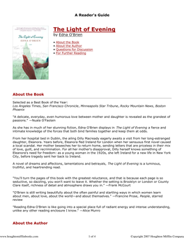 Reader's Guide for the Light of Evening Published by Houghton