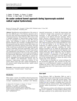 An Easier Ureteral Tunnel Approach During Laparoscopic-Assisted Radical Vaginal Hysterectomy