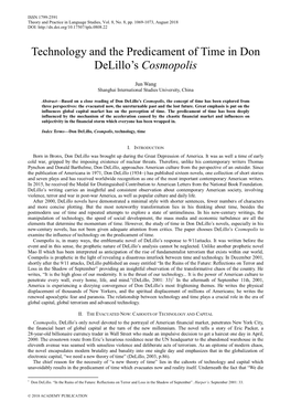 Technology and the Predicament of Time in Don Delillo's Cosmopolis