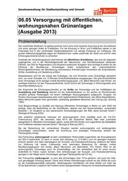 06.05 Versorgung Mit Öffentlichen, Wohnungsnahen Grünanlagen (Ausgabe 2013)