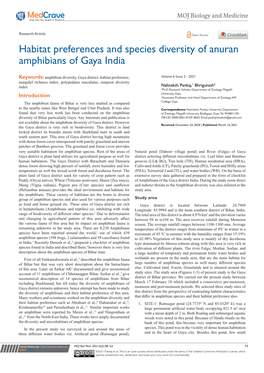 Habitat Preferences and Species Diversity of Anuran Amphibians of Gaya India