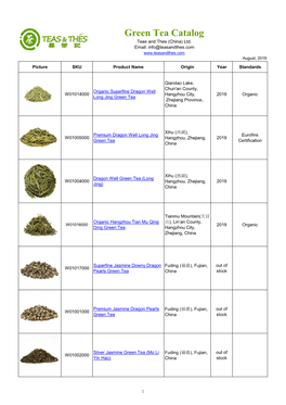 Green Tea Wholesale Catalog