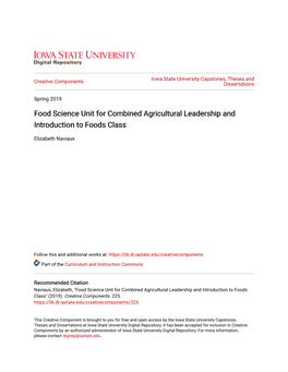 Food Science Unit for Combined Agricultural Leadership and Introduction to Foods Class