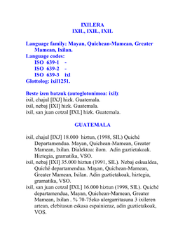 IXILERA IXIL, IXIL, IXIL Language Family