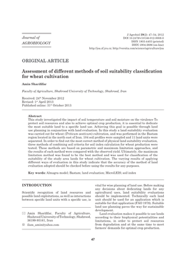 Assessment of Different Methods of Soil Suitability Classification for Wheat Cultivation