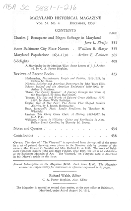Maryland Historical Magazine, 1959, Volume 54, Issue No. 4