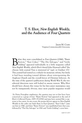 T. S. Eliot, New English Weekly, and the Audience of Four Quartets