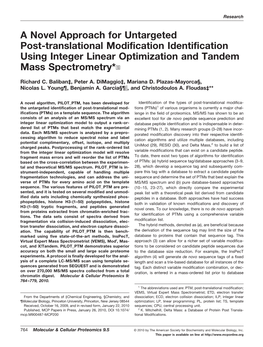 A Novel Approach for Untargeted Post-Translational Modification Identification Using Integer Linear Optimization and Tandem Mass Spectrometry*□S