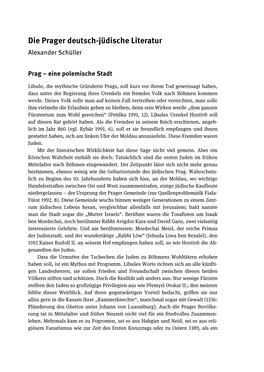 Die Prager Deutsch-Jüdische Literatur Alexander Schüller