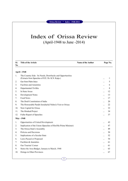Index of Orissa Review (April-1948 to June -2014)