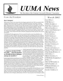 UUMA News the Newsletter of the Unitarian Universalist Ministers’ Association