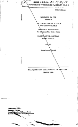 Rtment of the Army Pamphlet No. 3-2 Research in Cbr Ee