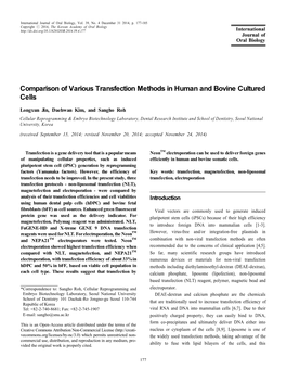 Comparison of Various Transfection Methods in Human and Bovine Cultured Cells