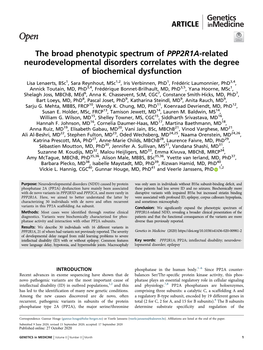 The Broad Phenotypic Spectrum of PPP2R1A-Related Neurodevelopmental Disorders Correlates with the Degree of Biochemical Dysfunction