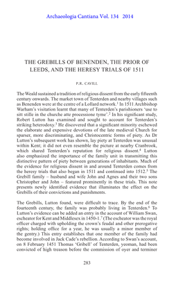 The Grebills of Benenden, the Prior of Leeds, and the Heresy Trials of 1511