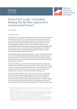 Ninth Time Lucky: Is Zambia's Mining Tax the Best Approach to An