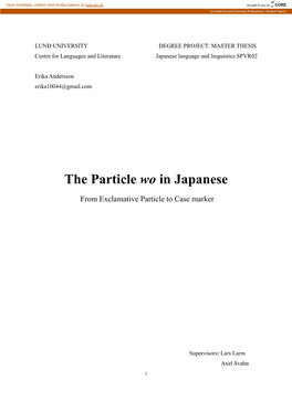 The Particle Wo in Japanese