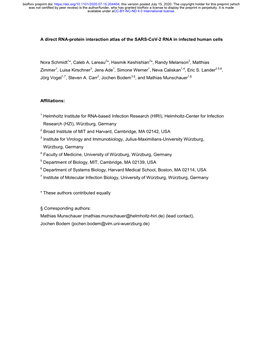 A Direct RNA-Protein Interaction Atlas of the SARS-Cov-2 RNA in Infected Human Cells