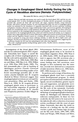 Changes in Esophageal Gland Activity During the Life Cycle of Nacobbus Aberrans (Nemata: Pratylenchidae) 1