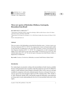 ZOOTAXA 56: 1-7 (2002) ISSN 1175-5326 (Print Edition) ZOOTAXA 56 Copyright © 2002 Magnolia Press ISSN 1175-5334 (Online Edition)