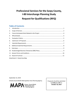 Professional Services for the Sarpy County, I-80 Interchange Planning Study