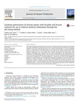 Leaching Optimization of Mining Wastes with Lizardite and Brucite Contents for Use in Indirect Mineral Carbonation Through the Ph Swing Method * � Gretta L.A.F