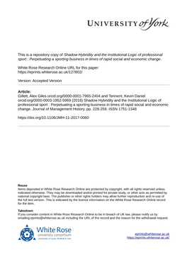 Shadow Hybridity and the Institutional Logic of Professional Sport : Perpetuating a Sporting Business in Times of Rapid Social and Economic Change