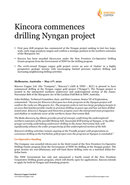 Kincora Copper Commences Drilling Nyngan Project