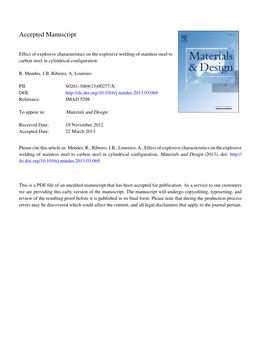 Effect of Explosive Characteristics on the Explosive Welding of Stainless Steel to Carbon Steel in Cylindrical Configuration